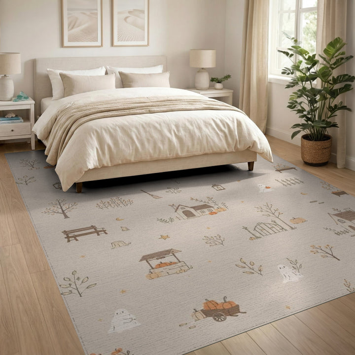Cute Ghost Pumpkin Halloween Area Rug