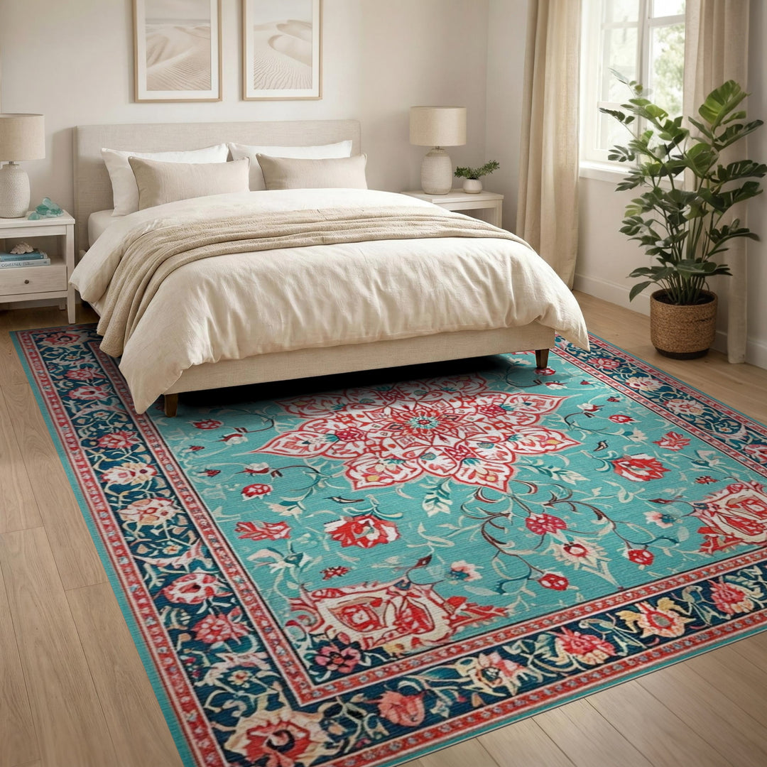 Medallion Teal Persian Floral Medallion Area Rug