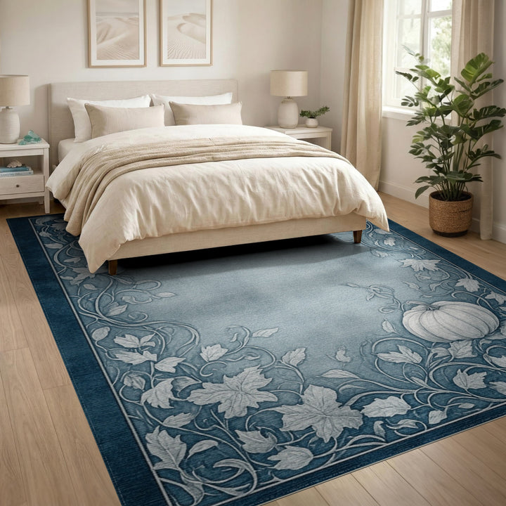 Blue Pumpkin Vine Vintage Area Rug