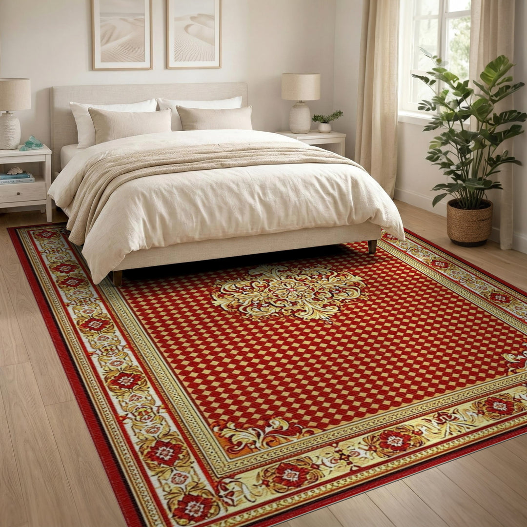 Red Traditional Persian Area Rug with Gold Medallion