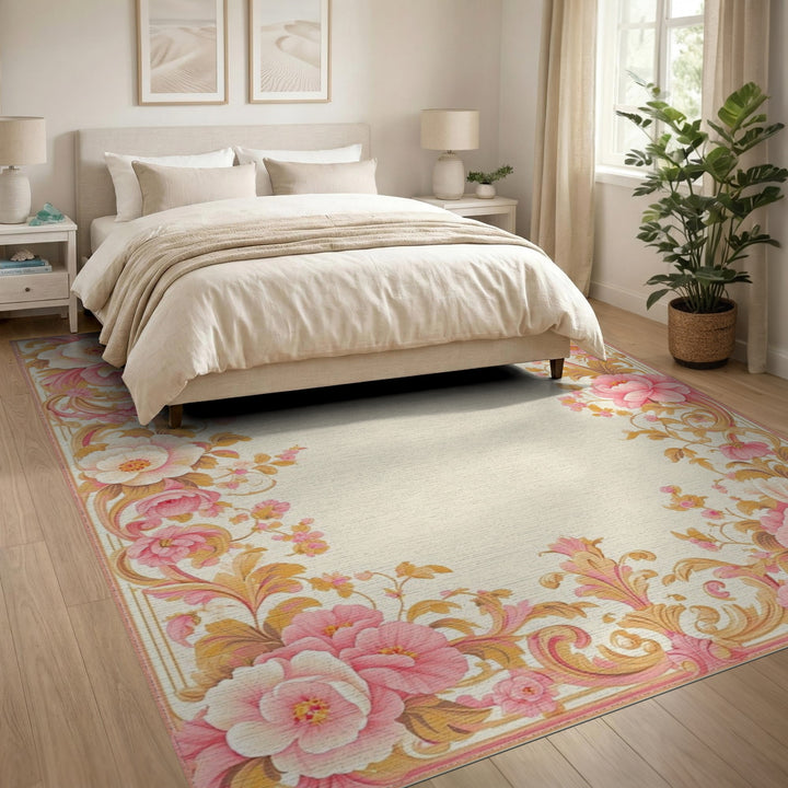 Pink Floral Vintage Area Rug