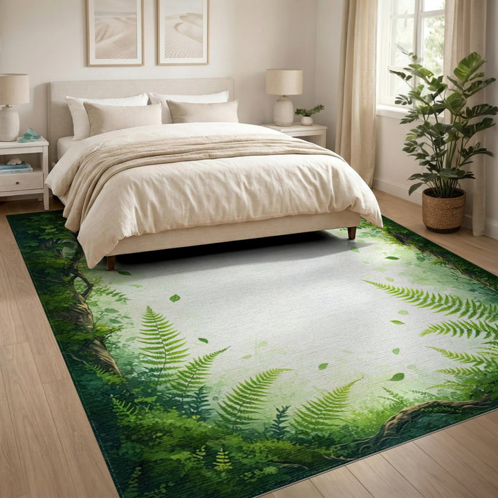Lush Green Fern Forest Area Rug