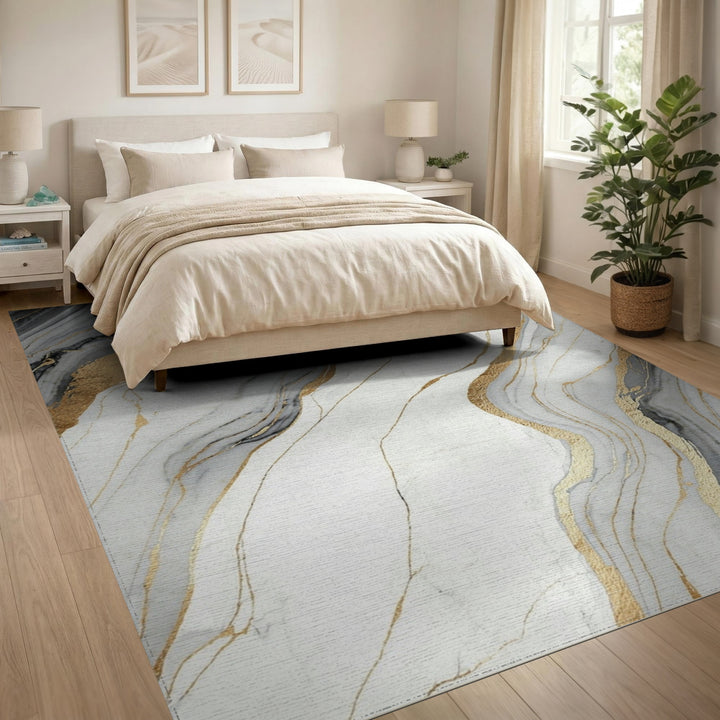 Gold and Silver Gold Marble Abstract Area Rug