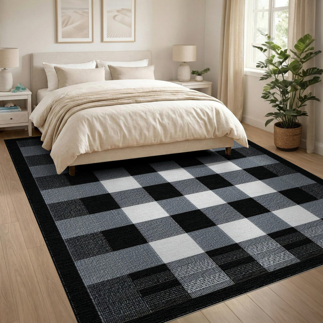 Black White Checkered Geometric Area Rug