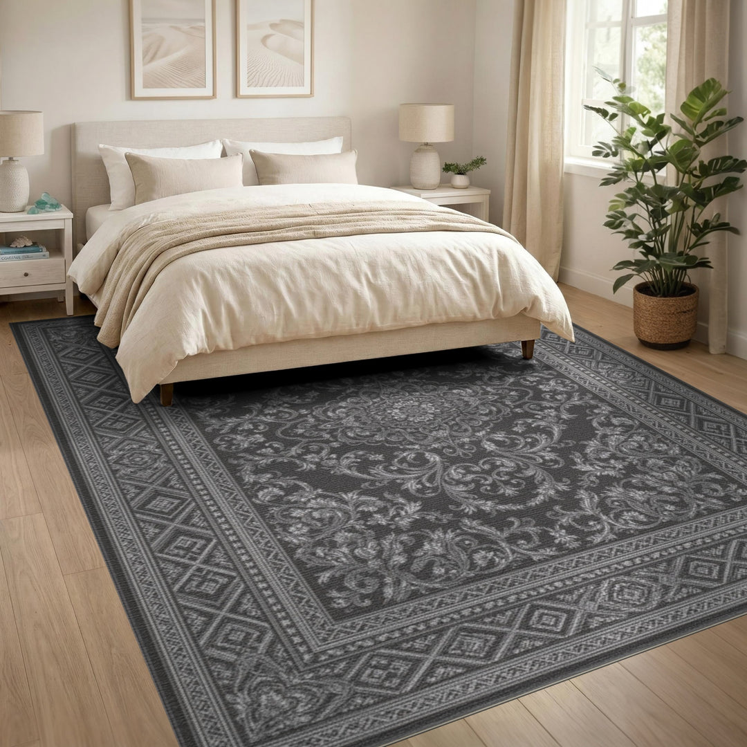 Grey Persian Medallion Traditional Persian Area Rug
