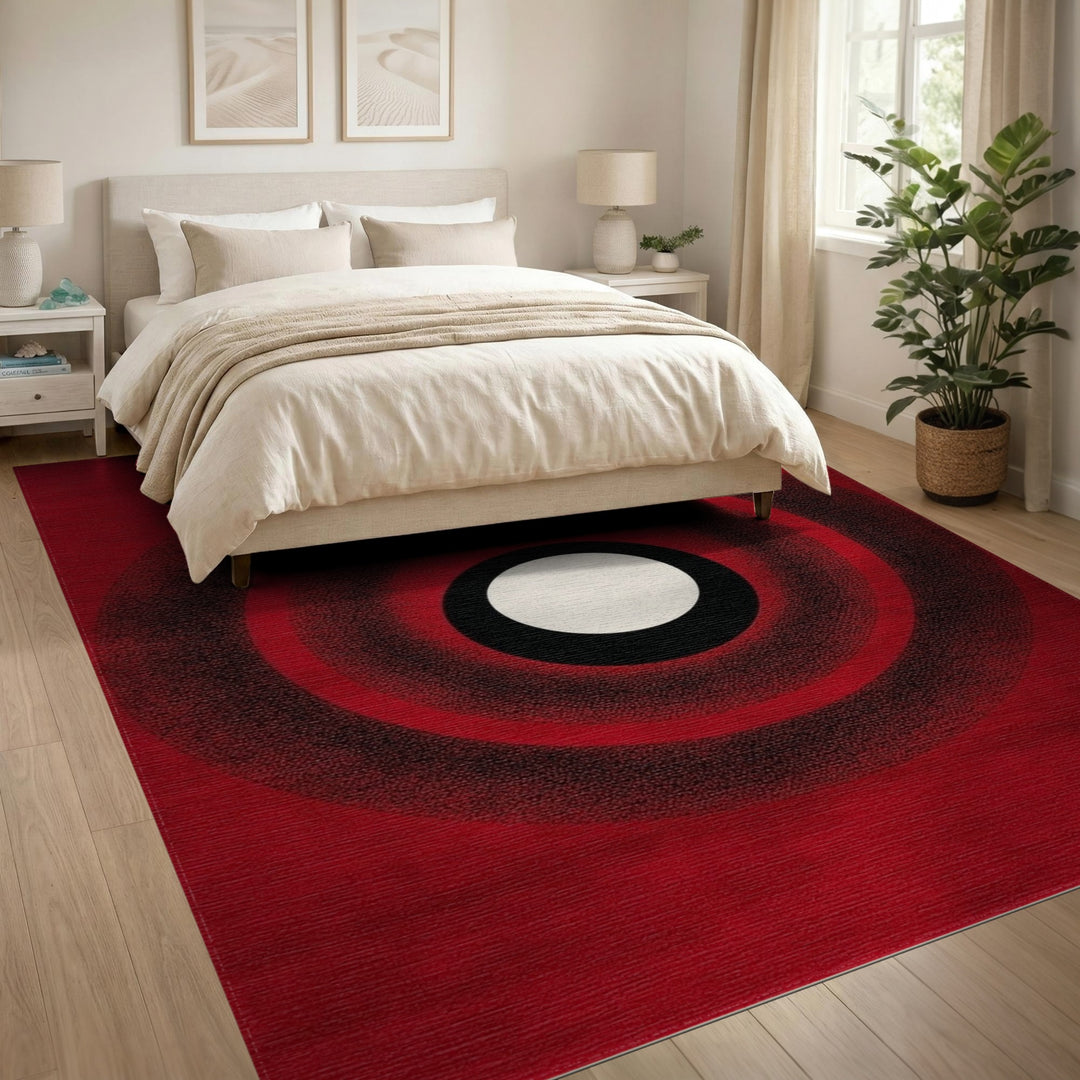 Geometric Modern Red Concentric Circles Geometric Area Rug