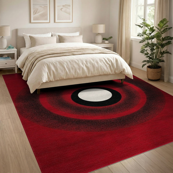 Geometric Modern Red Concentric Circles Geometric Area Rug