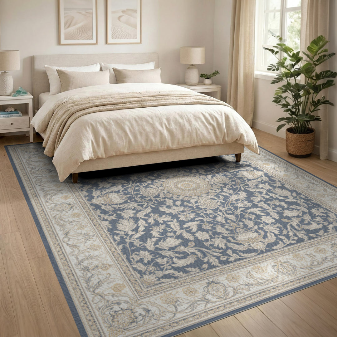 Blue Ivory Persian Floral Medallion Rug