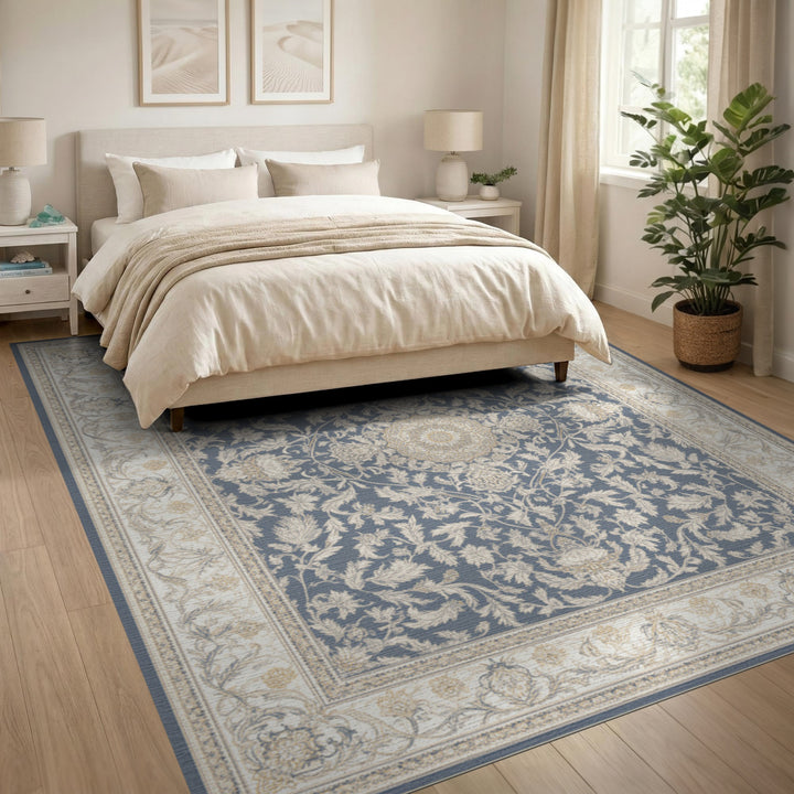 Blue Ivory Persian Floral Medallion Rug