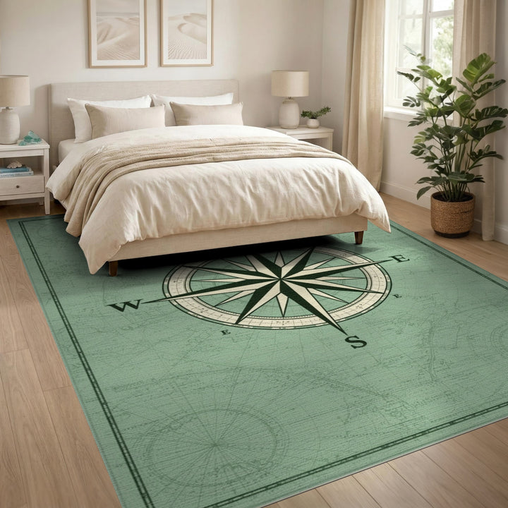 Vintage Compass Green Area Rug