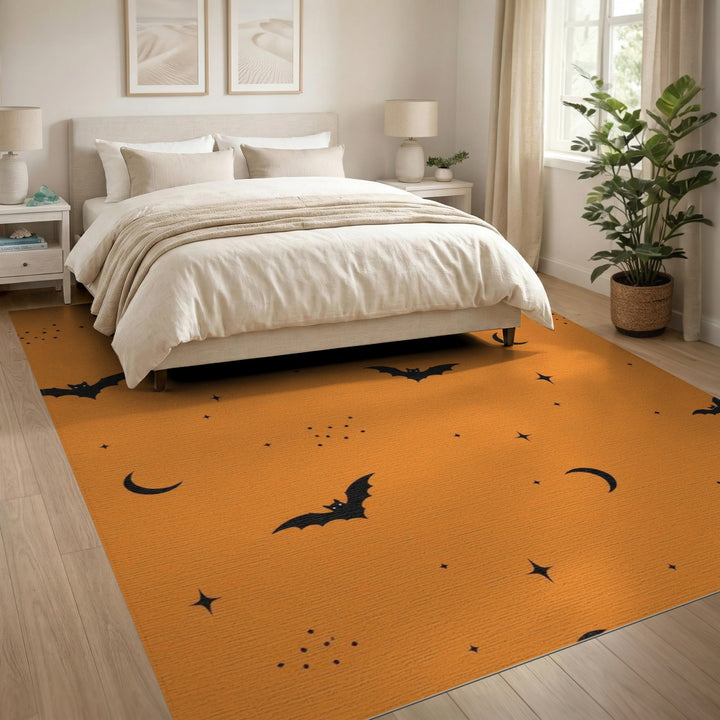 Orange Halloween Bats Washable Area Rug