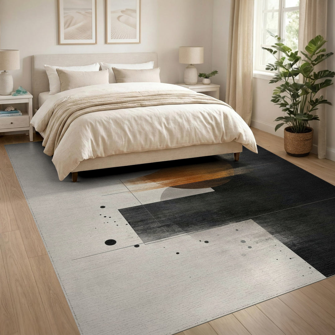 Grey Orange Geometric Circle Area Rug