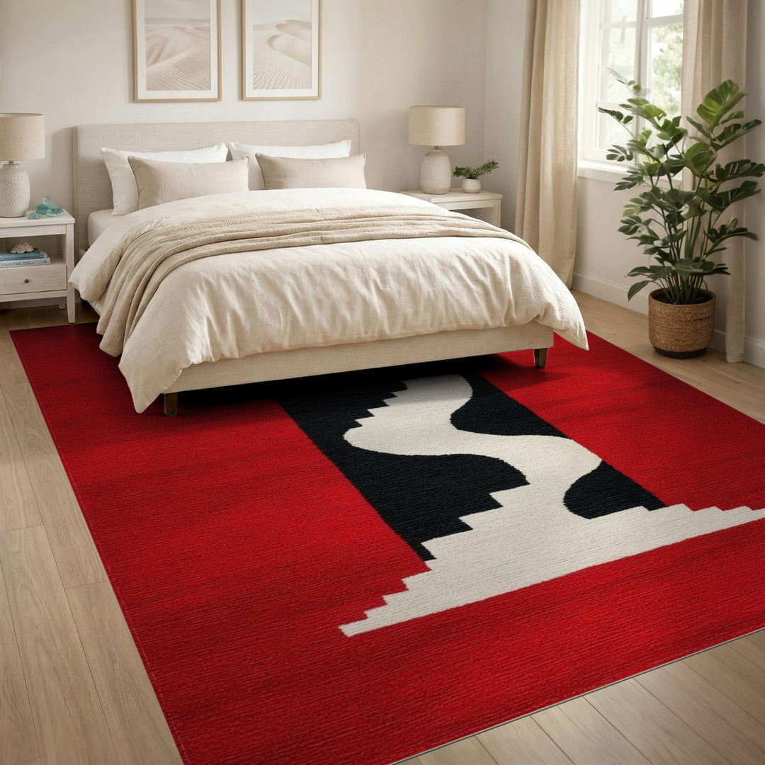 Red Abstract Arch Wave Area Rug