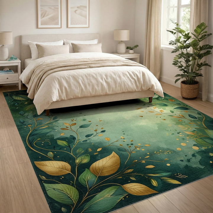 Green Lush Green Leaf Botanical Area Rug