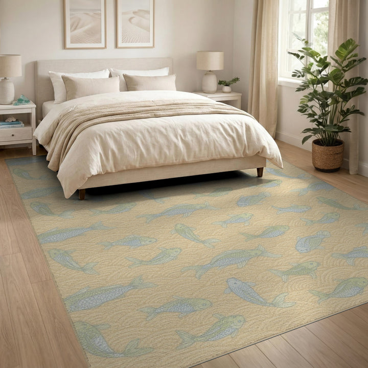 Beige Koi Fish Wave Area Rug