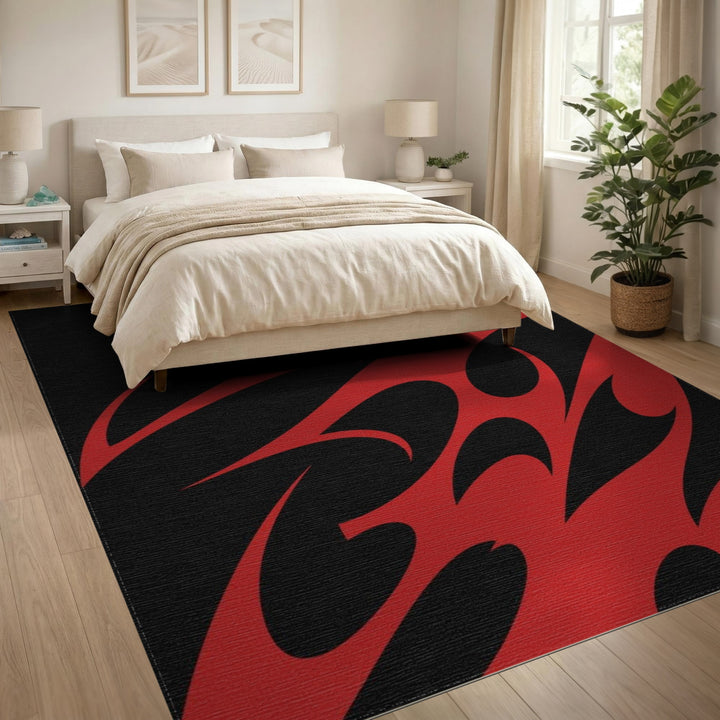 Red Flame Abstract Area Rug