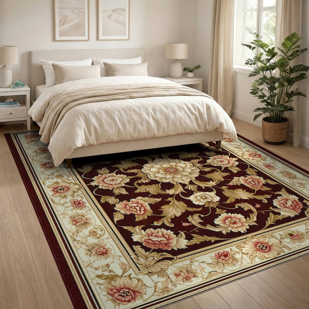 Red Floral Vintage Area Rug
