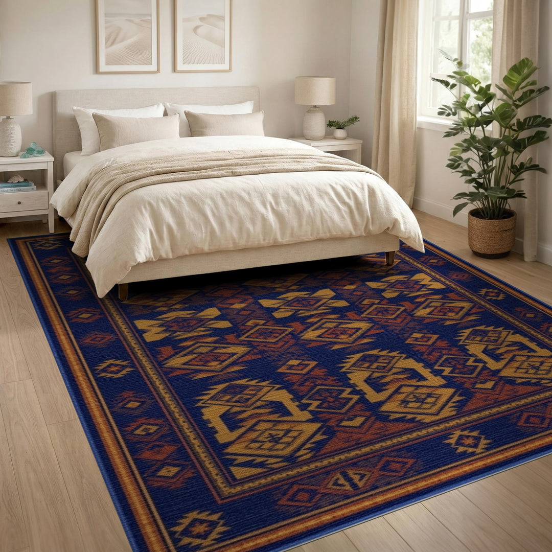Navy Blue Heritage Tribal Area Rug