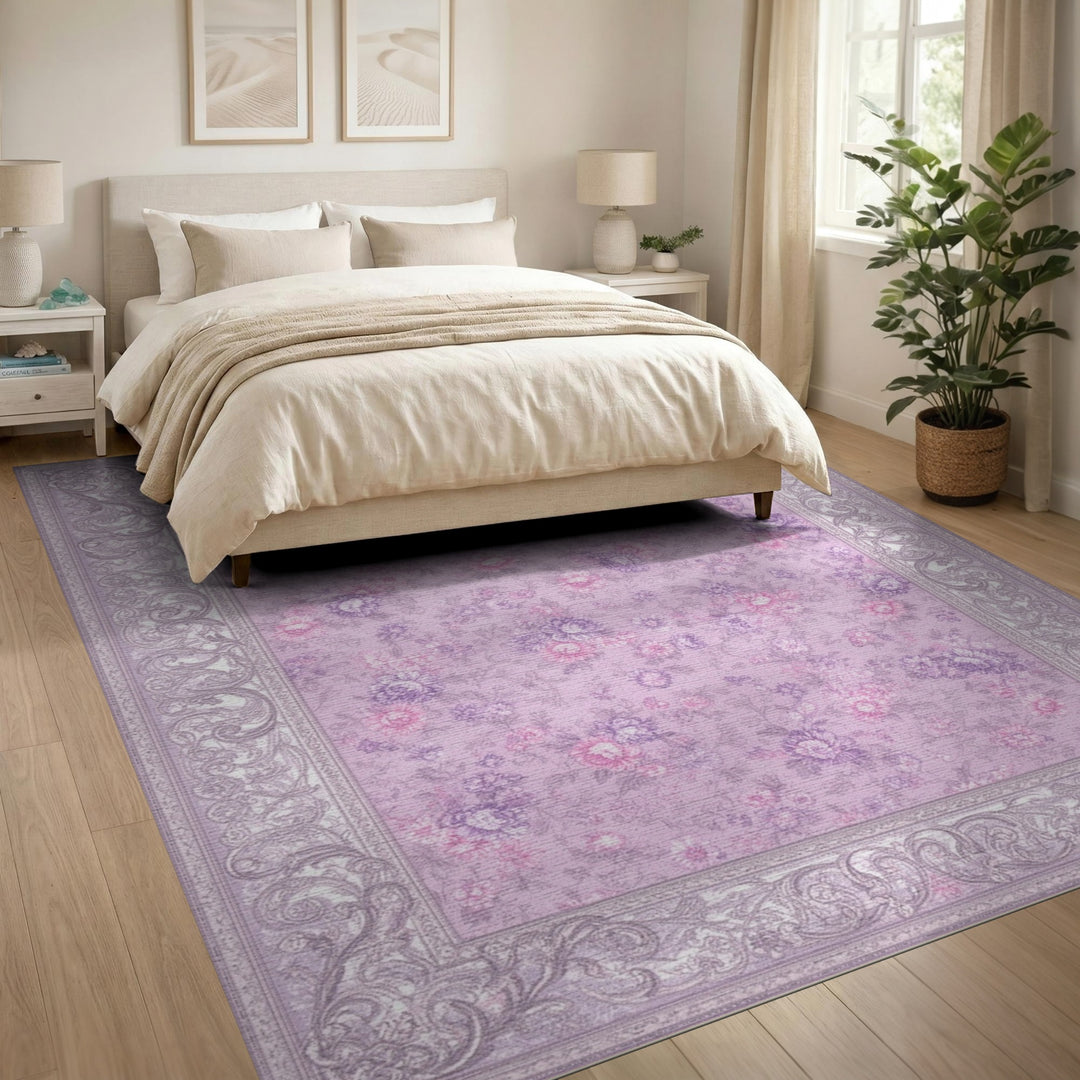 Purple Floral Vintage Area Rug