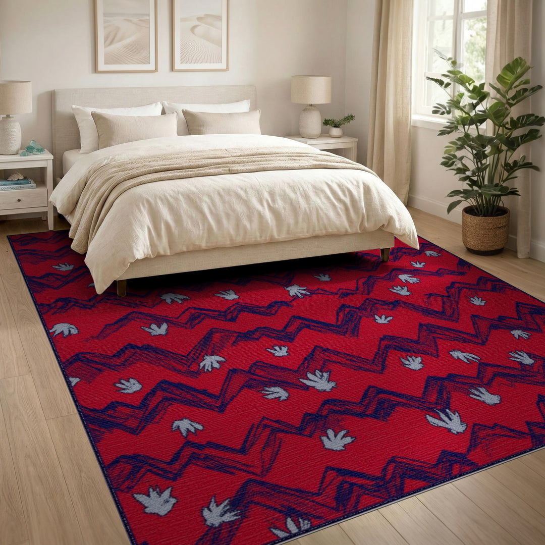 Red Southwestern Mountain Paw Print Area Rug