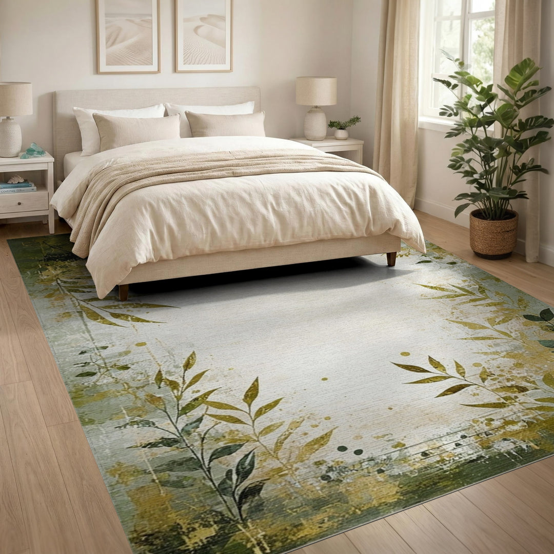 Green Botanical Distressed Vintage Rug