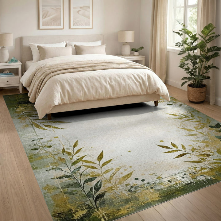 Green Botanical Distressed Vintage Rug