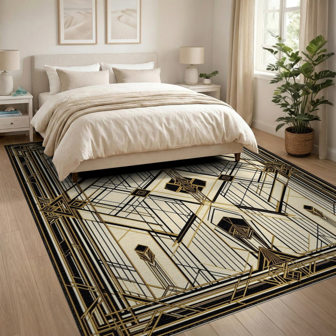 Geometric Modern Gold Geometric Art Deco Area Rug