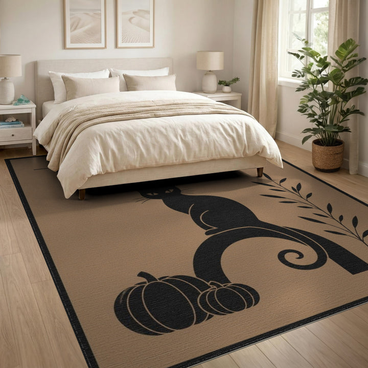 Brown and Tan Black Cat Pumpkin Moon Area Rug