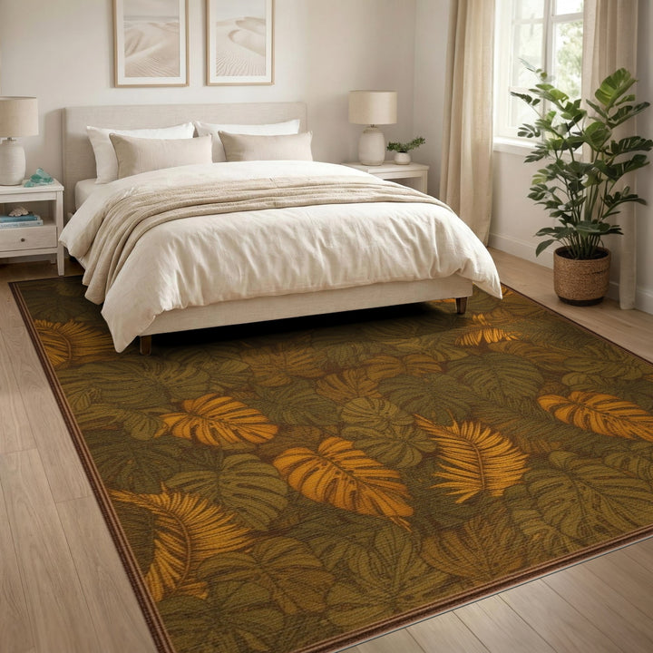 Orange Monstera Leaf Area Rug