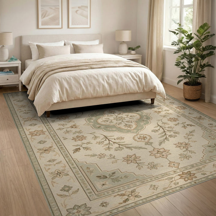 Beige Vintage Floral Medallion Area Rug