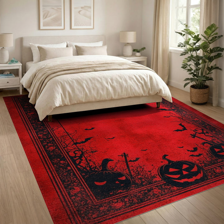 Spooky Red Halloween Pumpkin Area Rug