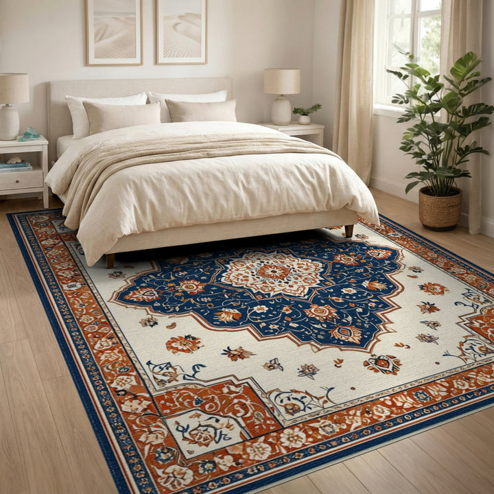 Navy Blue Persian Medallion Area Rug