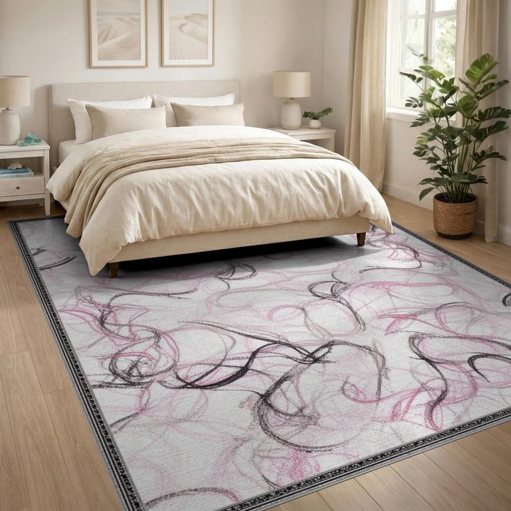 Pink Abstract Swirl Abstract Area Rug