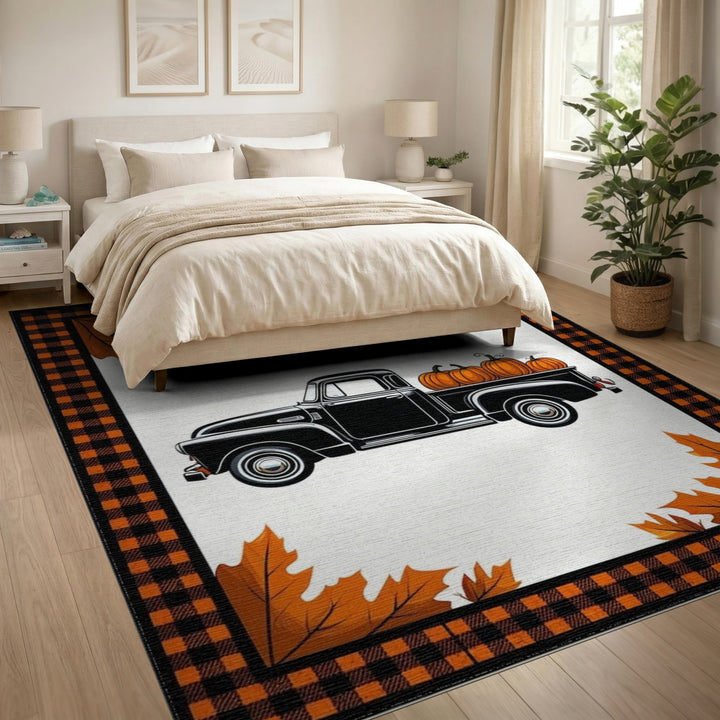 Vintage Truck Pumpkin Fall Area Rug