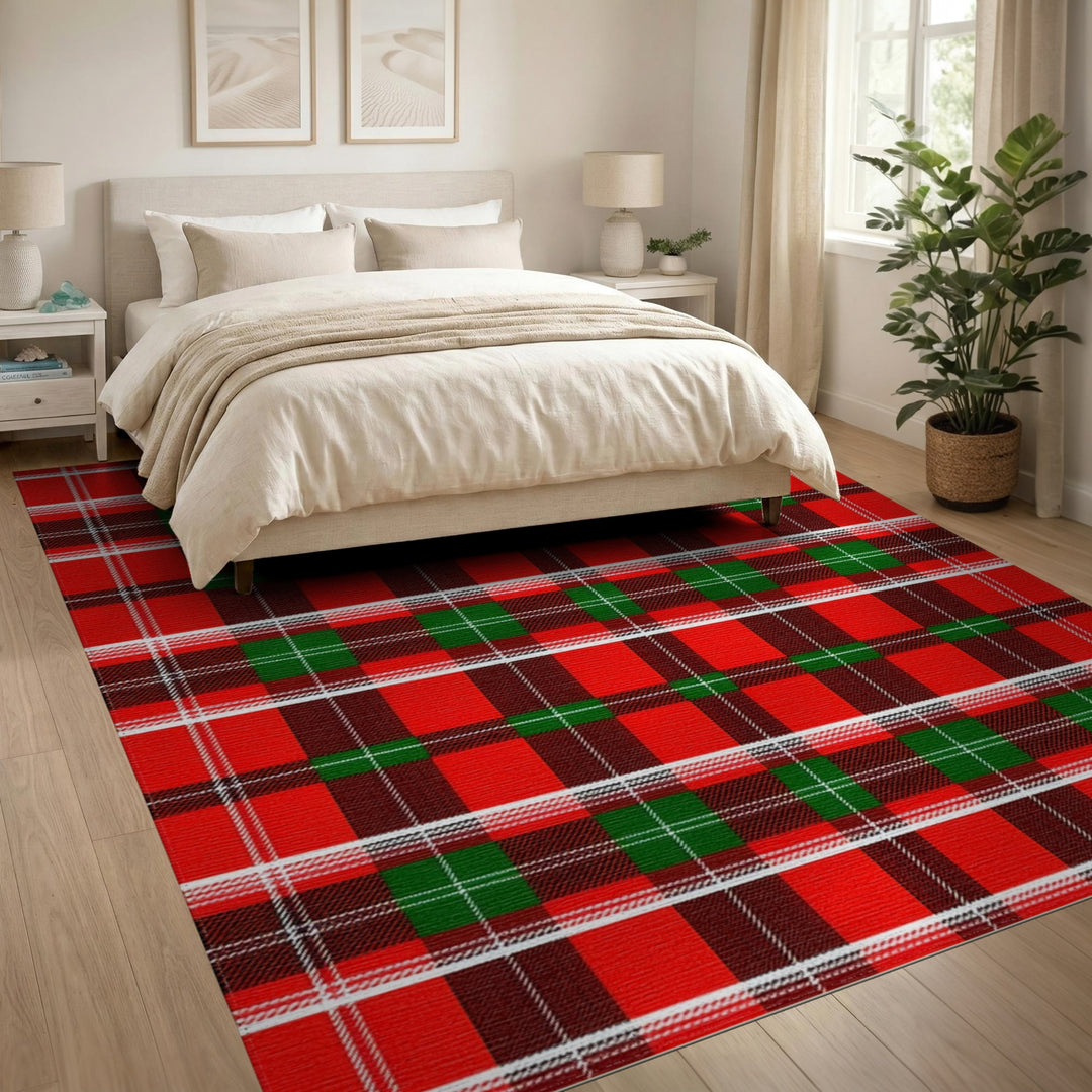 Rustic Farmhouse Red Plaid Washable Area Rug