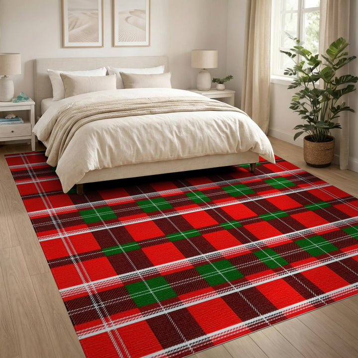 Rustic Farmhouse Red Plaid Washable Area Rug