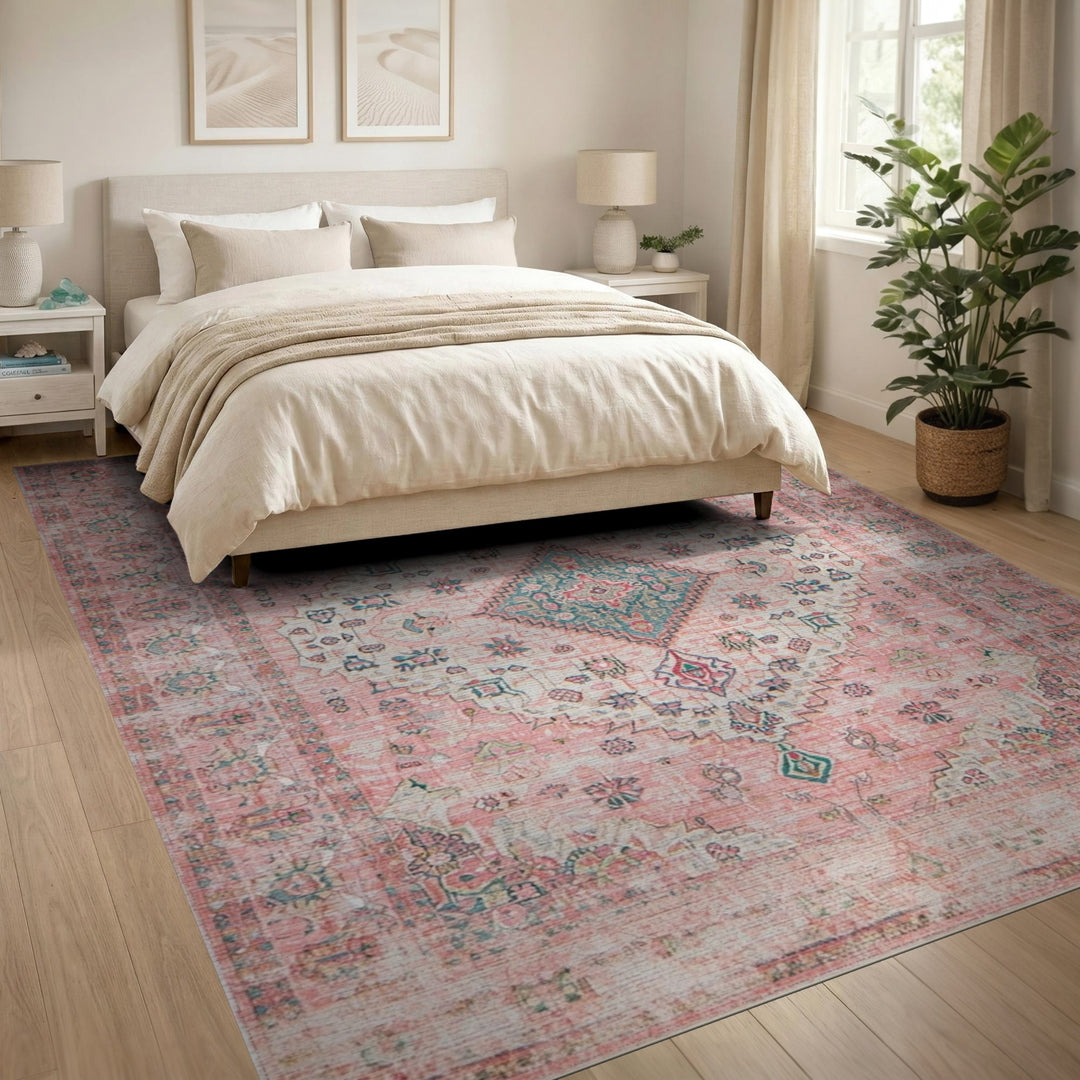 Pink Distressed Vintage Area Rug