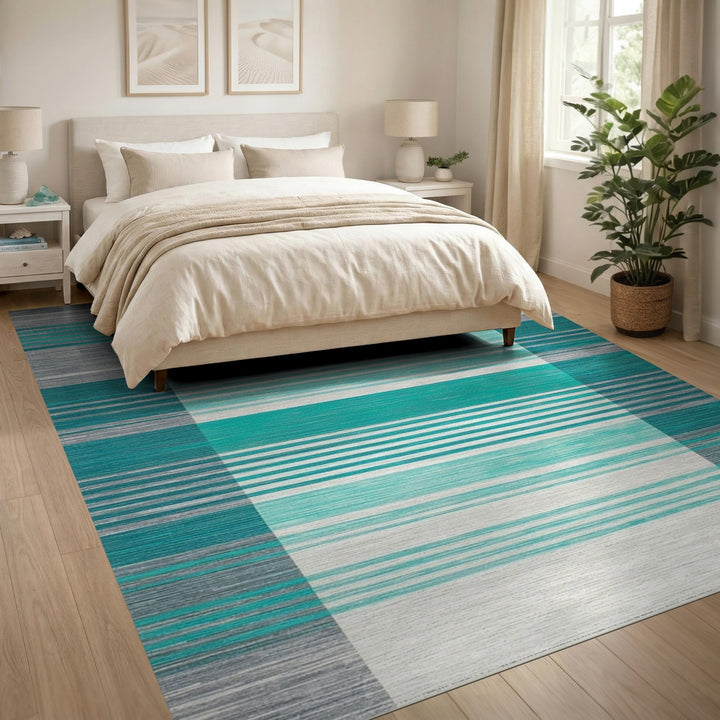 Geometric Modern Teal Striped Geometric Area Rug