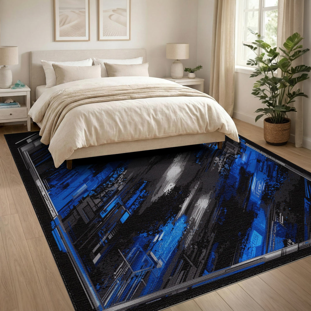 Blue Geometric Abstract Area Rug