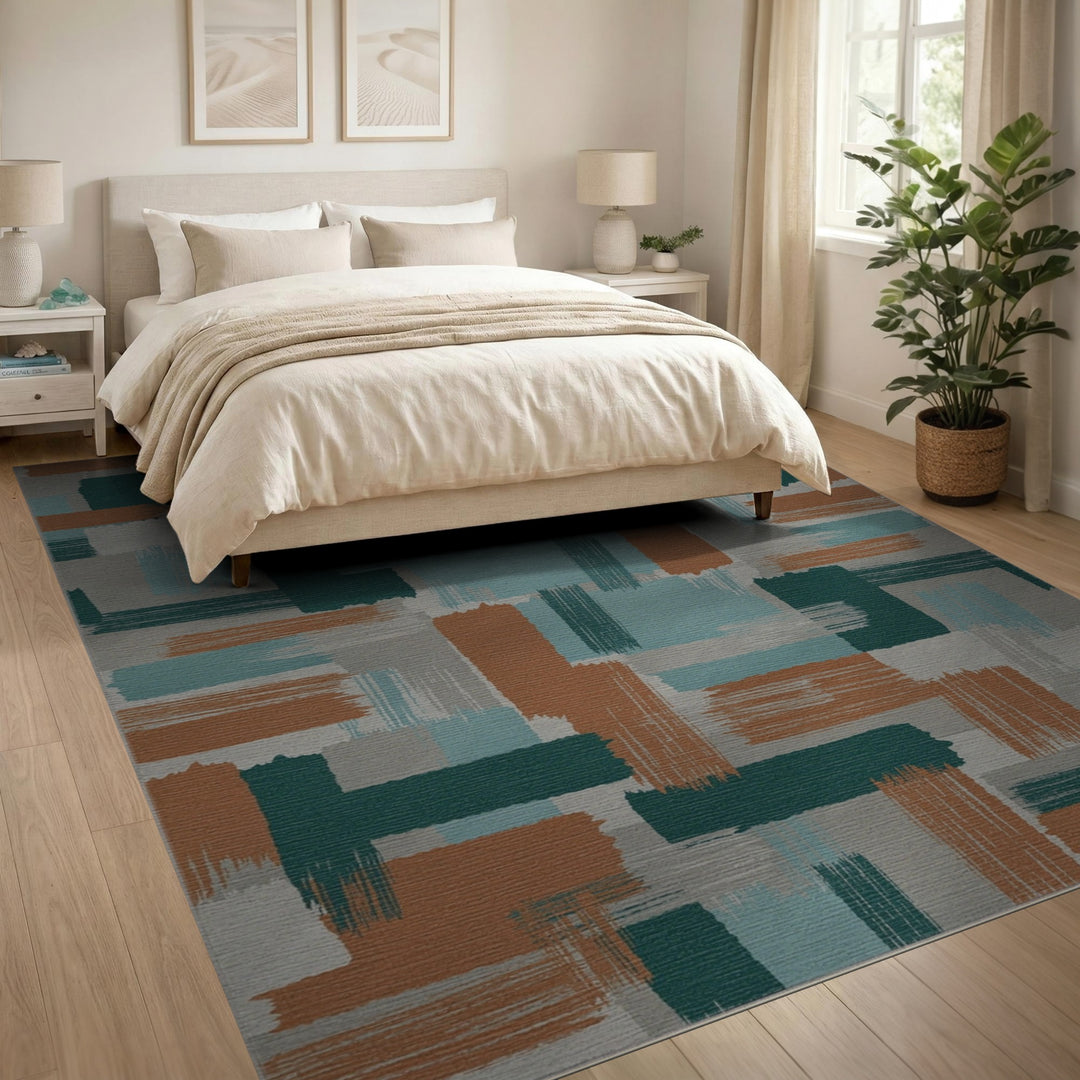 Abstract Geometric Teal Orange Area Rug