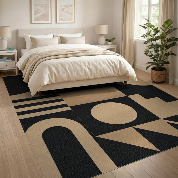 Brown and Tan Black and Tan Geometric Area Rug