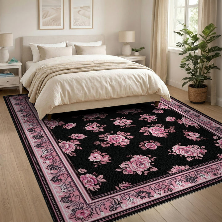 Pink Rose Floral Vintage Area Rug