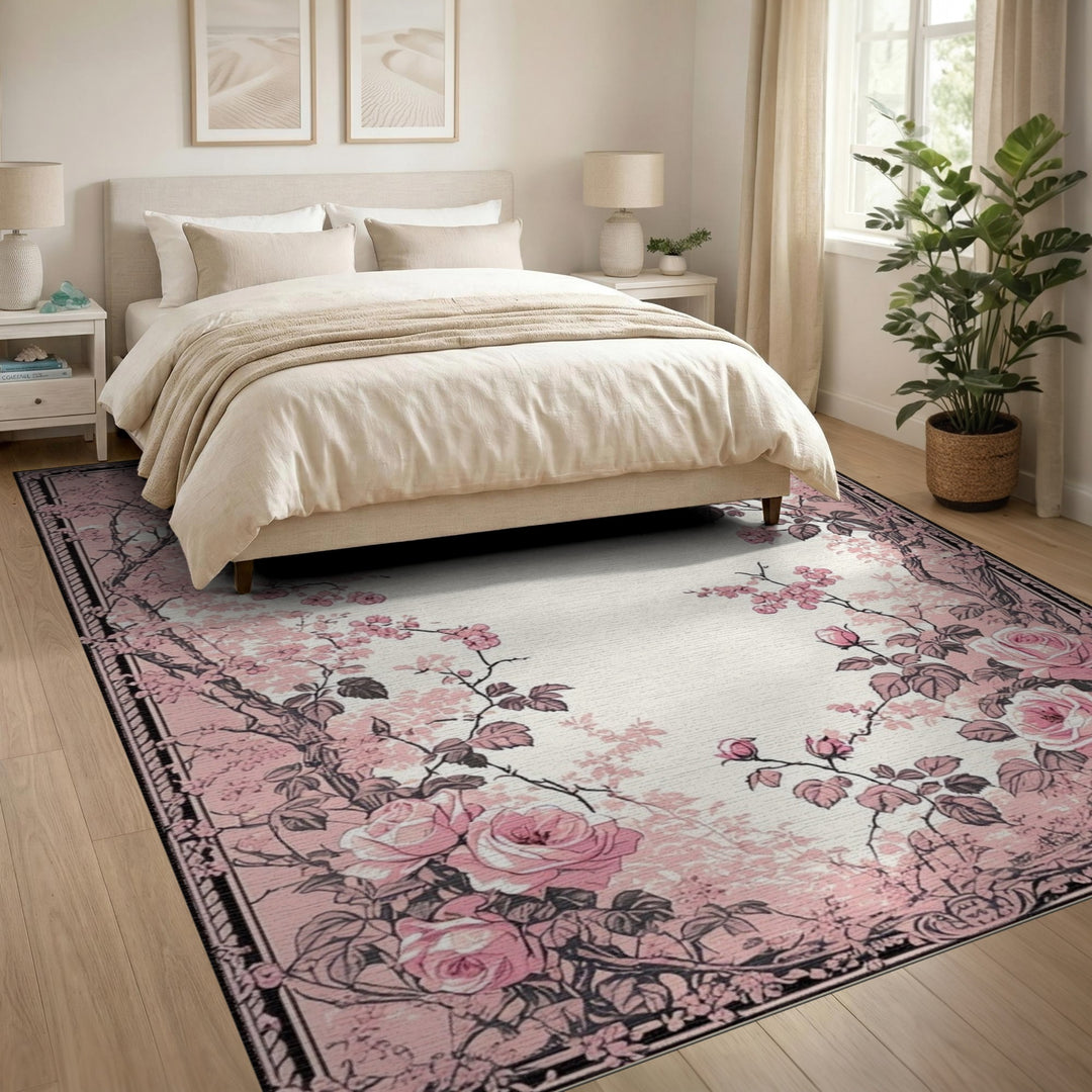 Pink Floral Vintage Area Rug