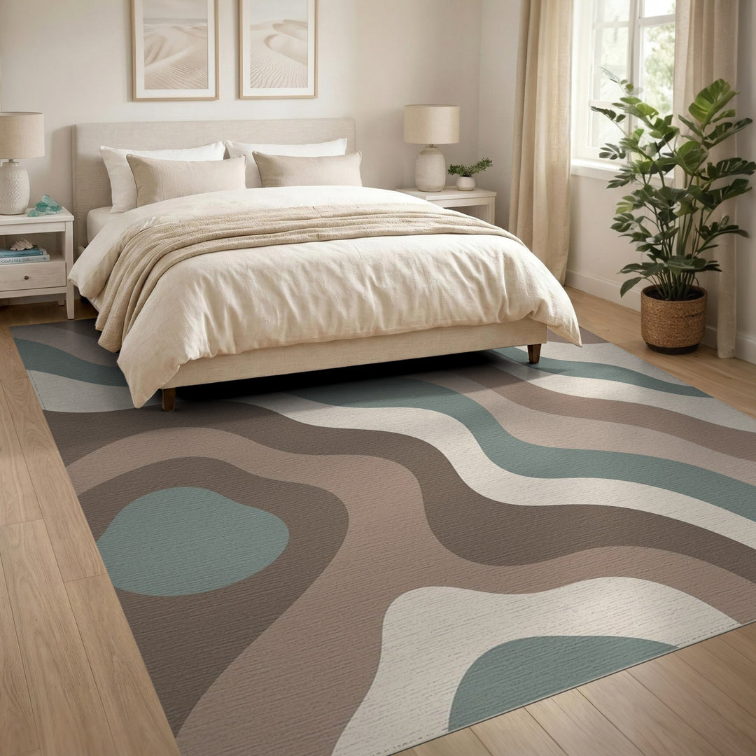Abstract Wave Neutral Beige and Neutral Area Rug
