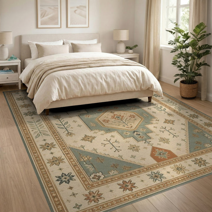 Beige and Neutral Heritage Tribal Beige Area Rug