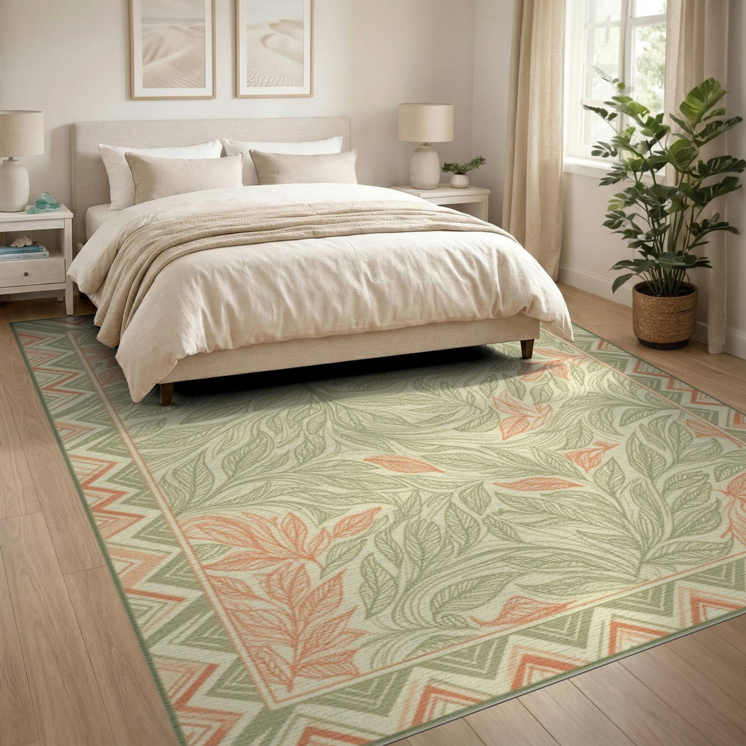 Green Floral Vintage Area Rug