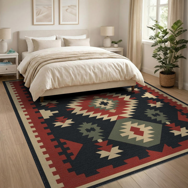 Multi-color and Patterns Red Tribal Geometric Area Rug