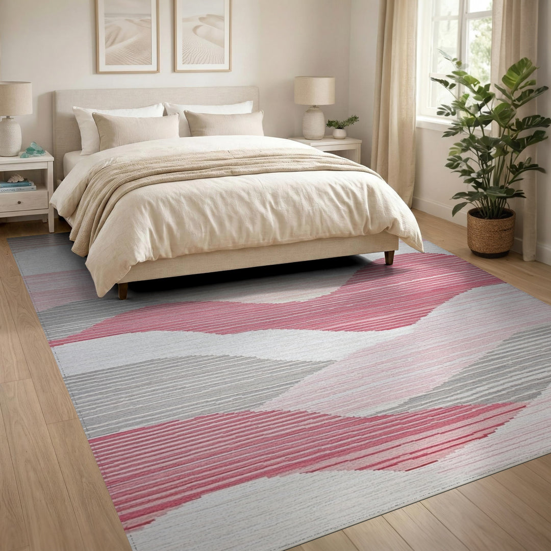 Pink Abstract Wave Area Rug