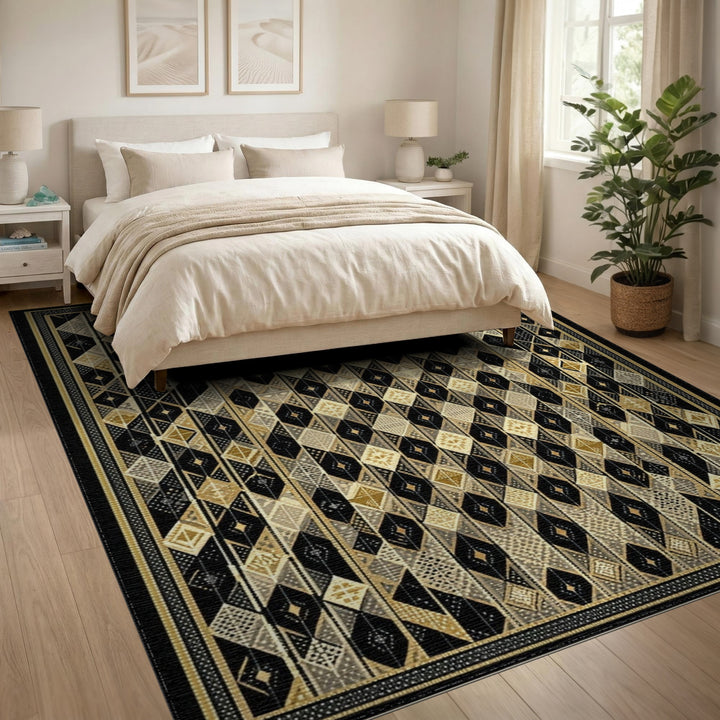 Black Geometric Diamond Area Rug