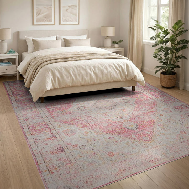 Pink Distressed Vintage Floral Area Rug